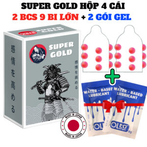 Bao Cao Su Bi Super Gold Nhật Bản – 9 Bi Lớn, Nhiều Gel Bôi Trơn, Kéo Dài Thời Gian