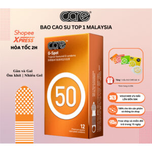 Bao Cao Su Gai Và Gân CARE 50 nhiều gel bôi trơn, mỏng nhiều gel, hương dứa rừng-Hộp 12