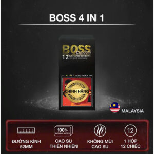 Bao cao su Boss 4 in 1, gân gai, siêu mỏng, kéo dài thời gian, hộp 12c