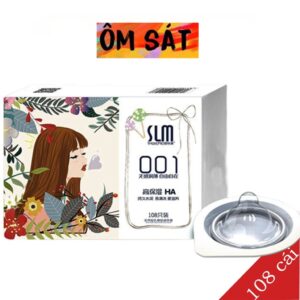 Bao cao su SLM siêu mỏng 001 size nhỏ 49, bcs nhiều gel bôi trơn-Hộp 108c