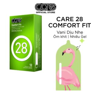 Bao Cao Su CARE 28 Mỏng Trơn Nhiều Gel-Kéo Dài Thời Gian-Hương Vani-Hộp 12