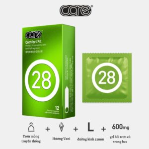 Bao Cao Su CARE 28 Mỏng Trơn, Nhiều Gel, Kéo Dài Thời Gian, Hương Vani Hộp 12