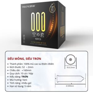 Bao Cao Su SHULEMEI-SLM Đen Siêu mỏng, trơn, hương vani Chuẩn 001mm