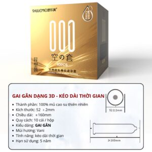 Bao Cao Su SHULEMEI-SLM Vàng Gân Gai Chuẩn 001mm, Kéo Dài Thời Gian Nhiều Gel