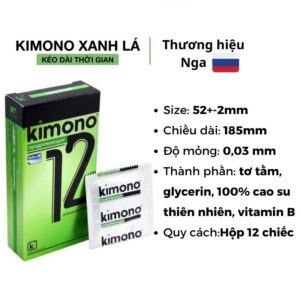 Bao cao su Kimono Green kéo dài thời gian, siêu mỏng 0.03mm, không mùi, nhiều gel, nhập khẩu Nga