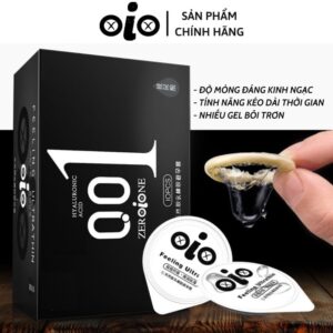 Bao cao su OiO đen siêu mỏng 001 kéo dài thời gian hương vani Hộp 10