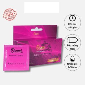Bao cao su Osumi Hồng Nhật siêu mỏng trơn kéo dài thời gian nhiều gel bôi trơn size 49mm