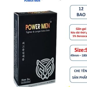 Bao cao su POWER MEN Gân gai size nhỏ 49mm chứa 5% Benzocain kéo dài thời gian